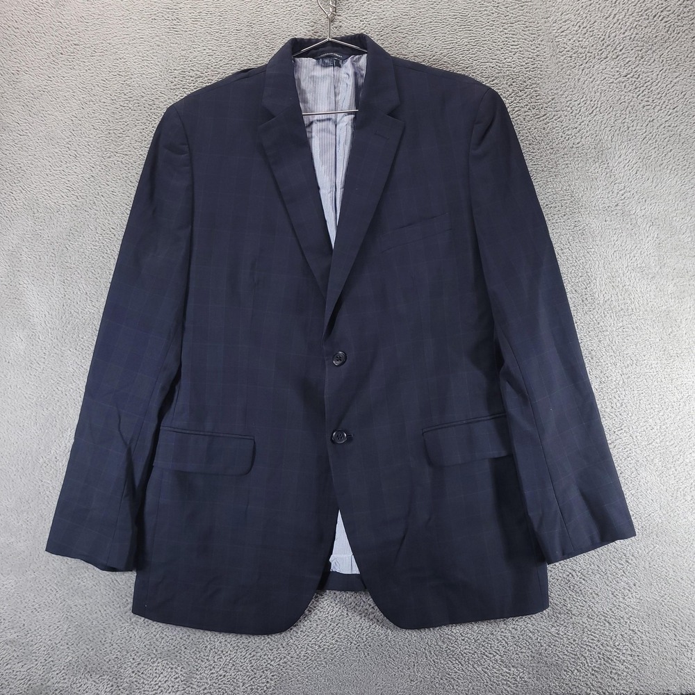 Banana Republic Blazer Mens 44R Blue Check Plaid Tailored Fit Wool Suit Jacket